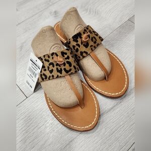 Sutton Studio Women's Leopard Leather Flat Sandals Shoes S/7 # SUP18034